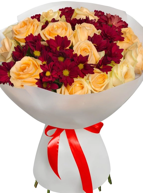 15 Krem Gül Buketi ve Kasımpatı Buketi