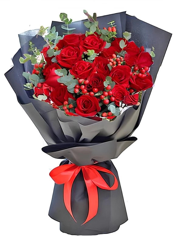 20 Tutkulu Kırmızı Gül ve Hiperikum Zarafeti Buketi