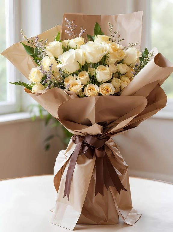 25 Tane Beyaz Gül Buketi