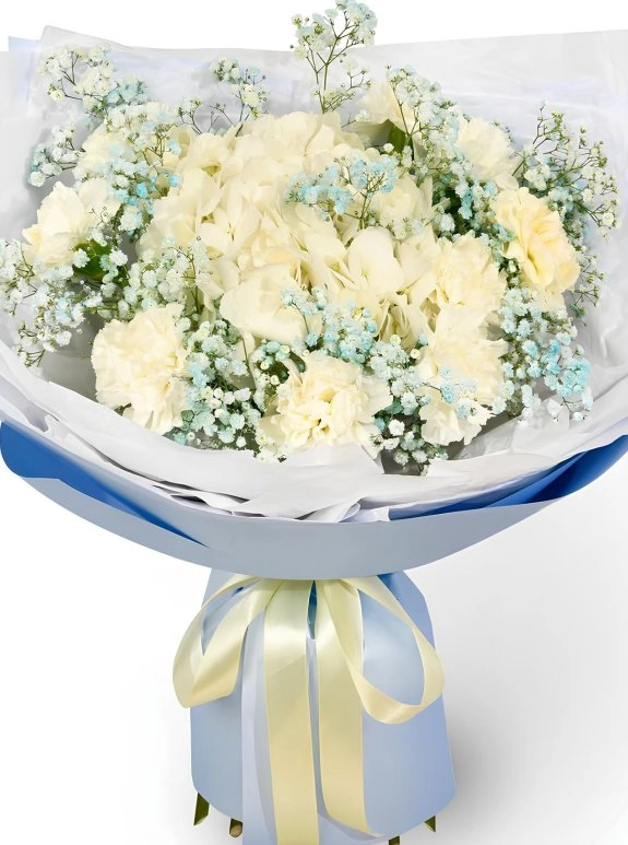 5 Adet Cipso ve 7 Beyaz Gül Buketi