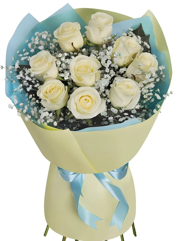 9 Beyaz Gül Premium Buket